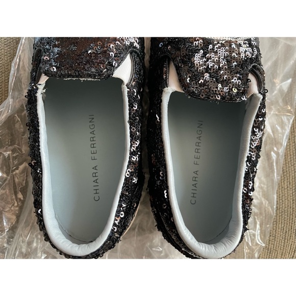 NIB $395 Chiara Ferragni Black/Silver Glitter Slip On Sneakers-Size 36 Women’s - Picture 13 of 15